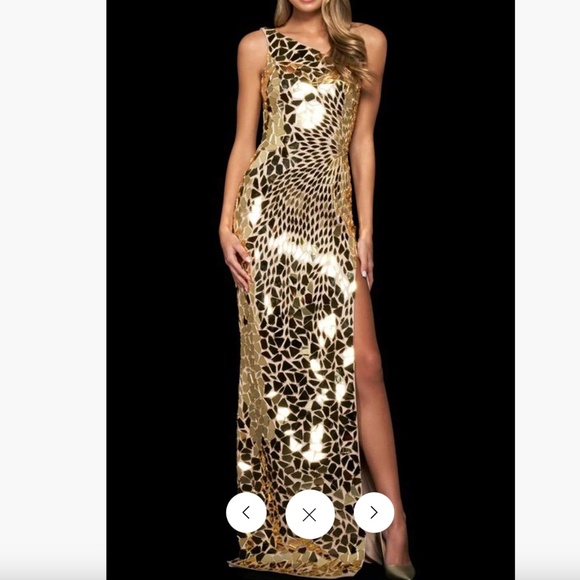 Sherri Hill - Shattered Glass Embellished High Slit Evening Gown - Picture 3 of 3